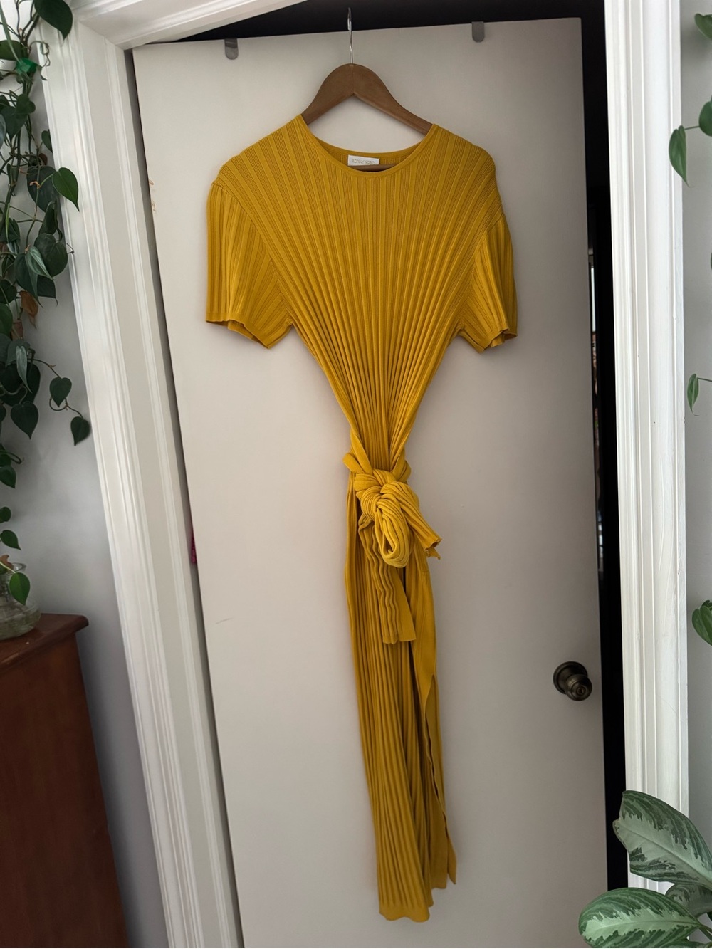 Ronny Kobo Collection Mustard Yellow Pleated Midi Dress